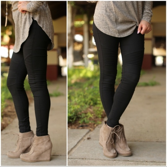 Infinity Raine Pants - Black Moto Leggings with ankle zipper